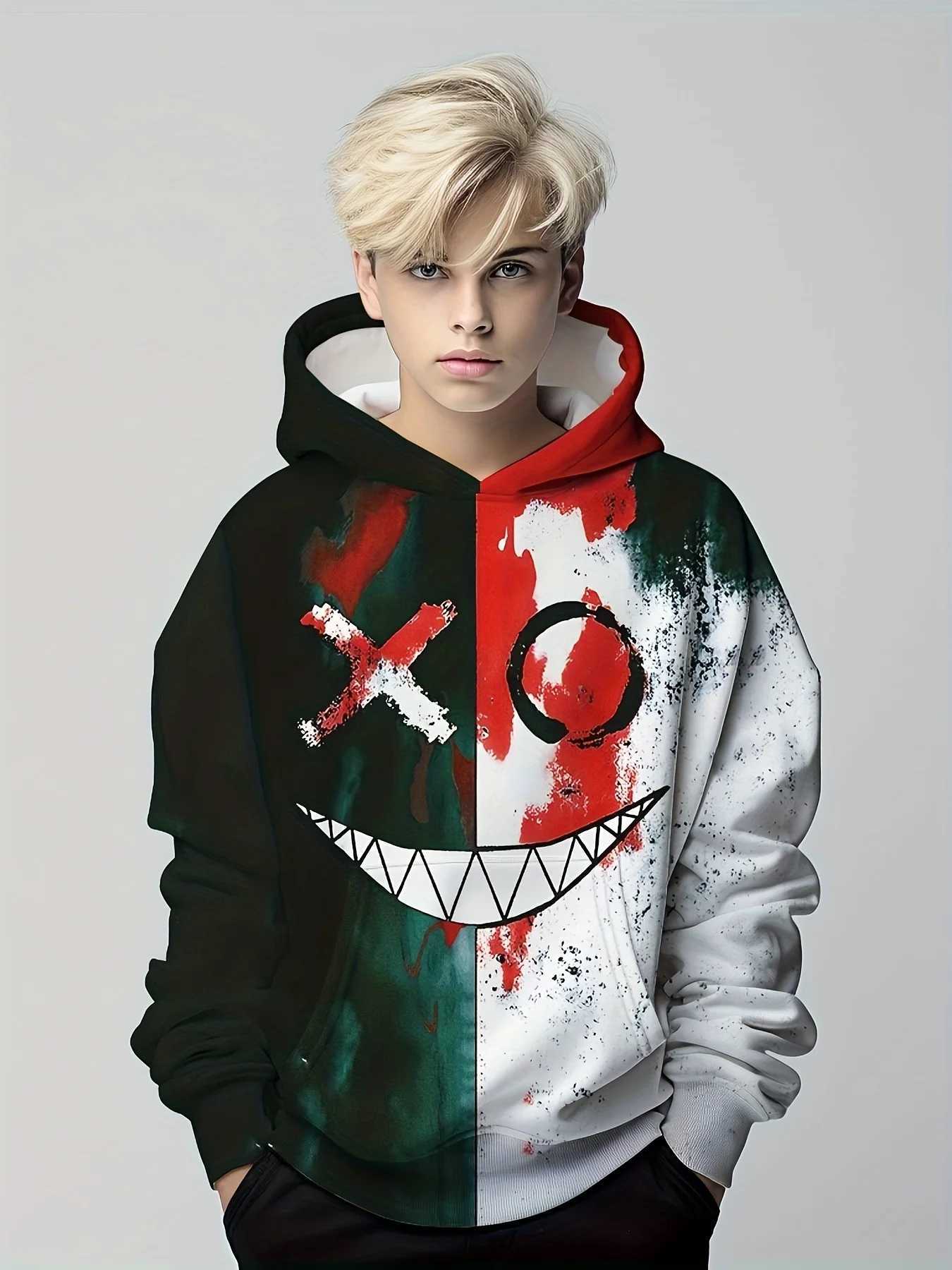 Funny Smiling 3D Print Hoodies Boys Pullover Long Sleeve Hoodies Boy Sweatshirt For Children Spring Fall Kids Hoodie Top OutdoorY240814
