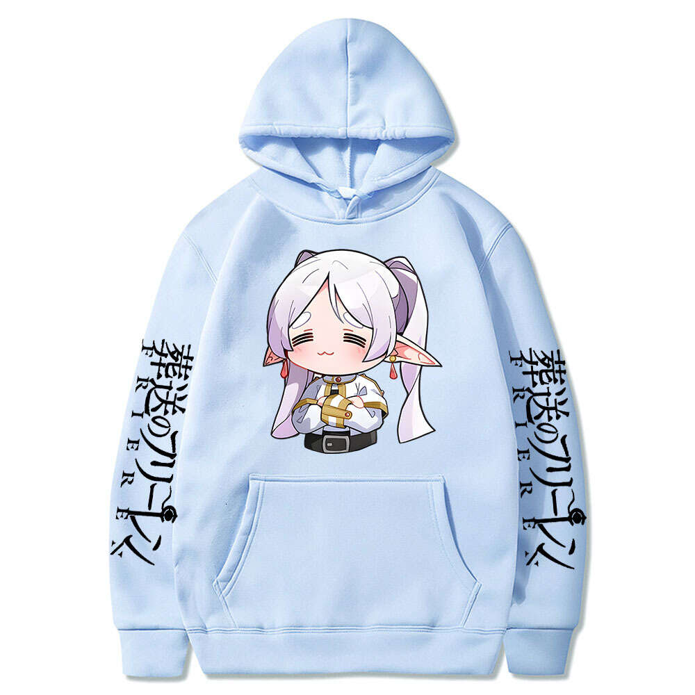 Cute Cartoon Frieren Hoodies Beyond Journey's End Manga Print Hooded Sweatshirts Autumn Winter Fleece Soft Plus Size Streetwear