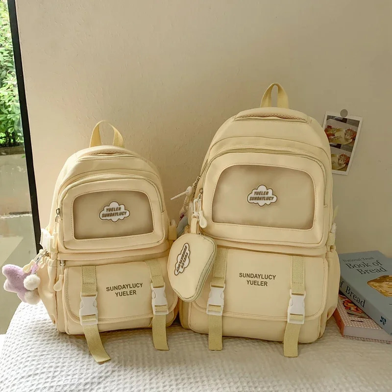 Aesthetic Backpack Cute School Bags with Transparent Pocket Young Women School Backpack Waterproof Book Bag Fashion 240813