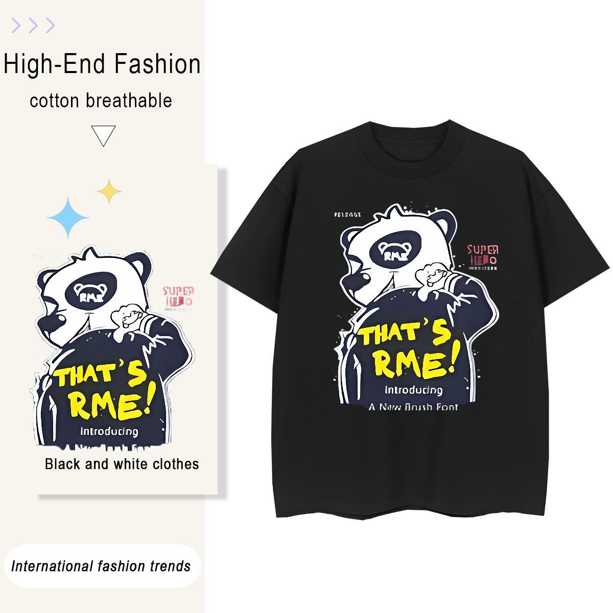 Brand Tshirt for Man Woman Sport 230g Cotton Anime Print Round Neck Short Sleeve panda T Shirts Men Designer Fashion Tops Tees