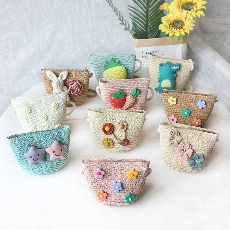 Childrens turf woven messenger bag cute girls small wallet handbag baby mini shoulder bag princess wallet childrens wallet W240813