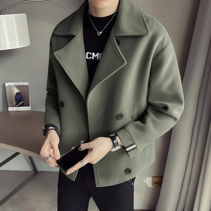 Autumn And Winter Mens Trench Coat Jacket Casual Warm Wool Coat 240814