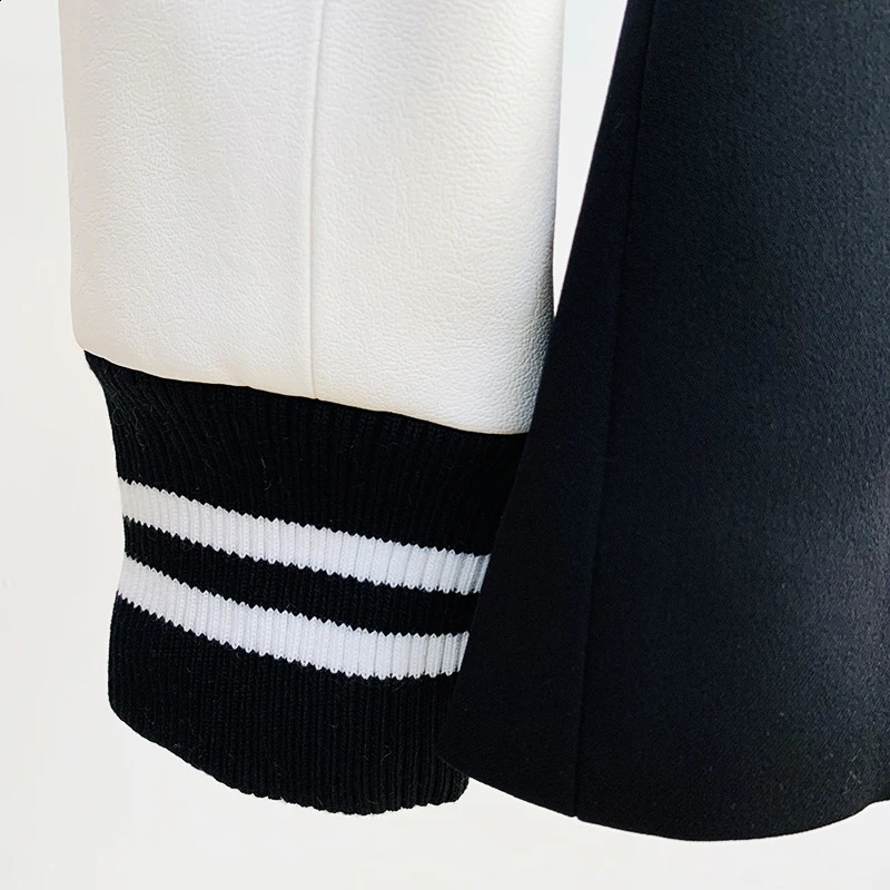 HIGH STREET Fashion 2024 Classic Varsity Jacket Womens Lion Buttons Double Breasted Leather Sleeve Patchwork Blazer 240813