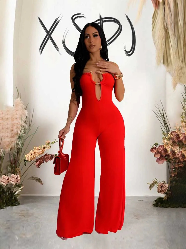 Summer Strapless Jumpsuit for Women V Neck Irrgular Collar Elegant Evening Jumpsuit Zipper Sexy One Piece Party Jumpsuit Ladies 240814