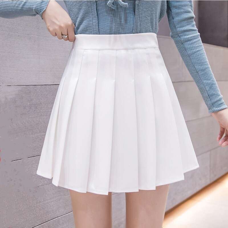 Pleated Women Skirt High Mini With Shorts Girl Basic Casual School A-line Elastic Waist Skirts Korean White Black s