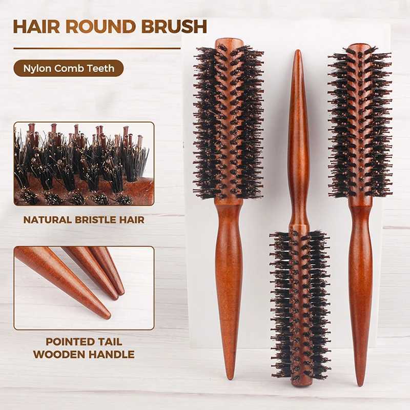 Anti static wood bristle brush circular brush barber styling tool teasing brush curly hair comb W240813