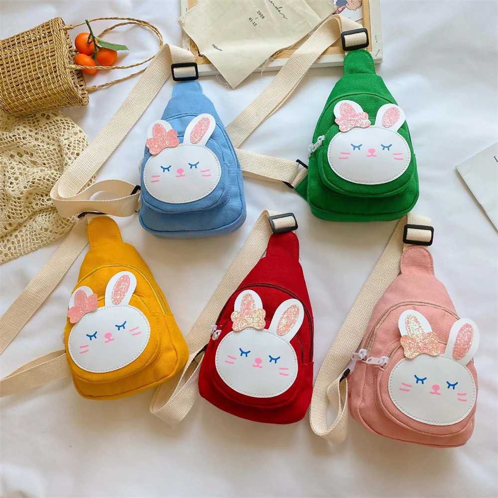 Cute bunny cross bag girl mini bunny canvas bag new chest bag childrens wallet large capacity waist bag shopping bag W240906