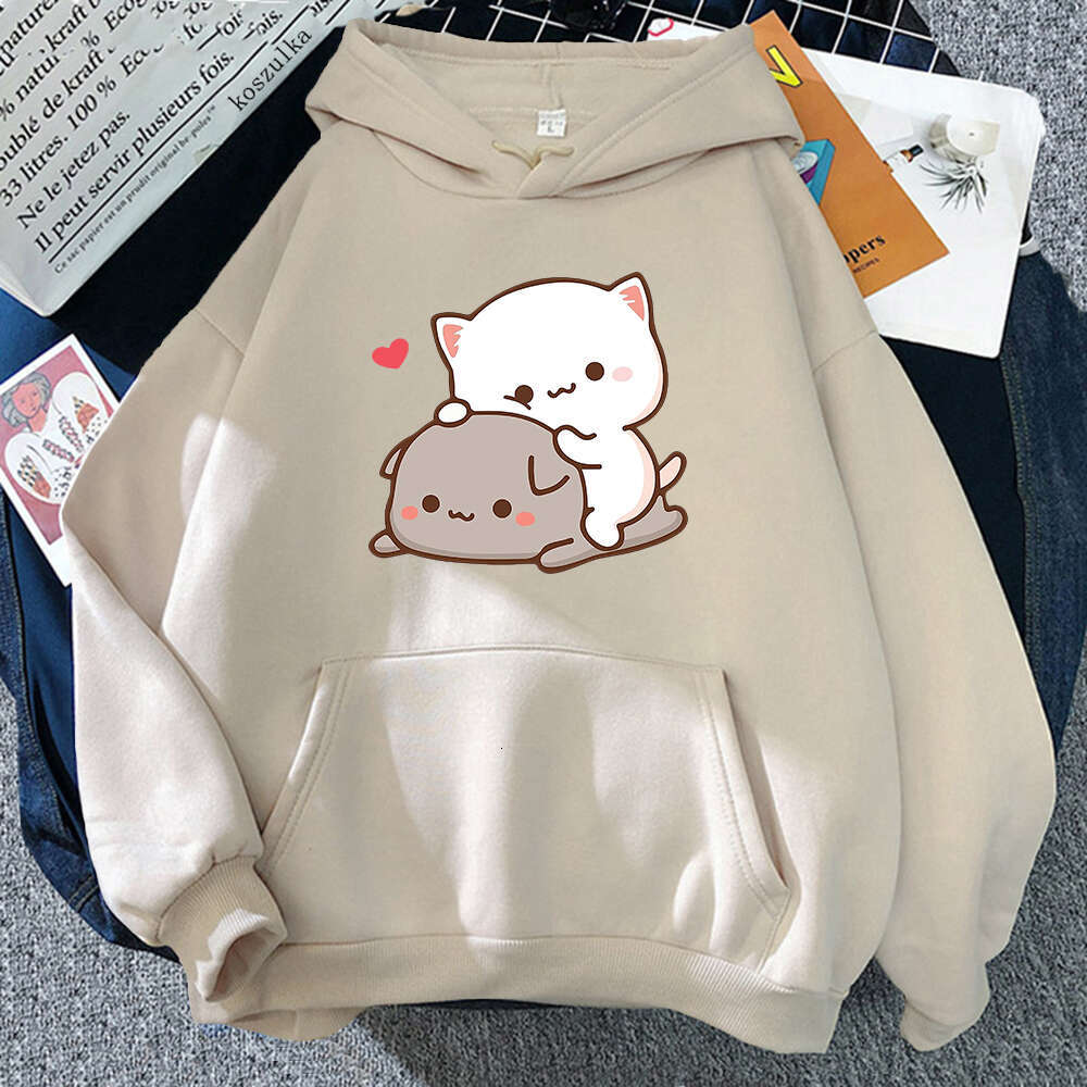 Rubber Haruku And Peach Cat Women Plus Size Hoodie Long Sleeve Sweatshirt Loose Casual Streetwear Girl Korean Couple Clothing