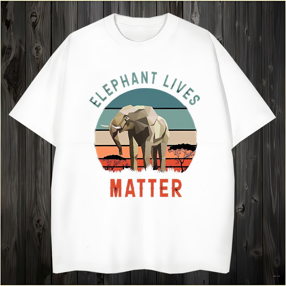 Unisex T-Shirts for Men Elephant O Neck Short Sleeves Street Wear DIY Printed 100% Cotton 230g Tshirts 2024 Summer Tops Tees
