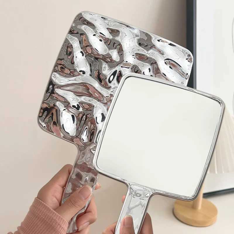 Handheld mirror water wave handheld mirror with handle suitable for travel and home use W240813