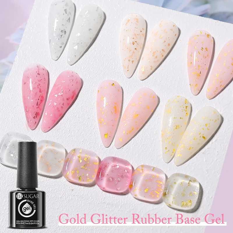 UR SUGAR 7ml Crystal Nude Rubber Base Gel Milky White Pink Gold Glitter Semi Permanent Soak Off UV LED Nail Art Construction GelM240814