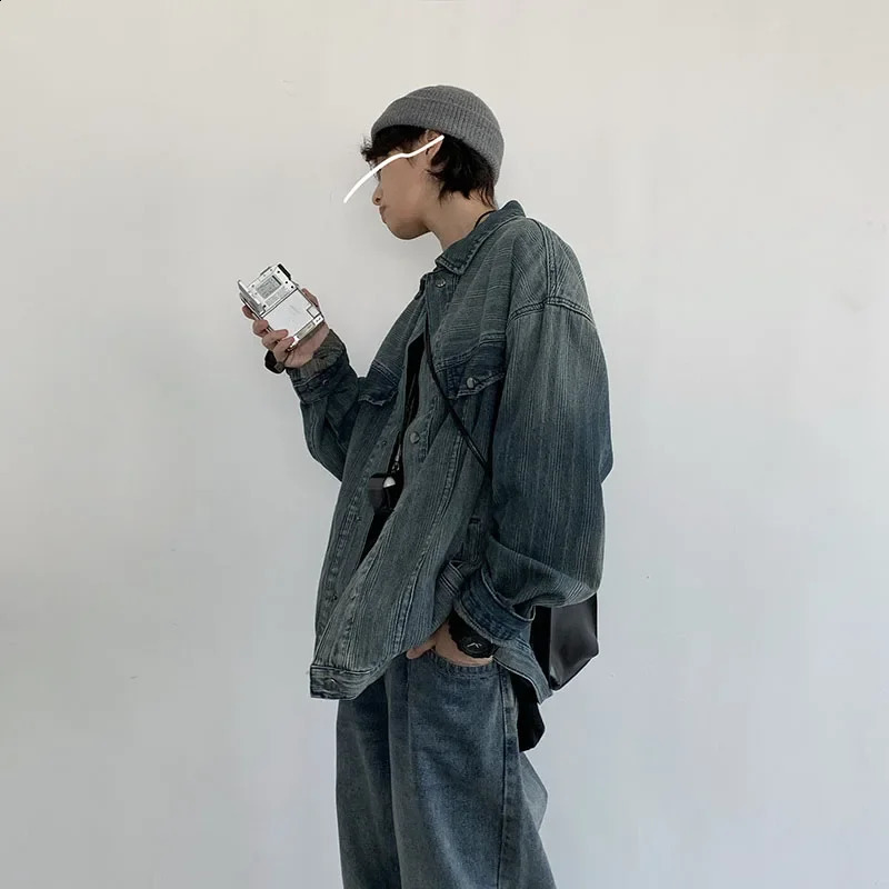 Hip Hop Denim Set Men Women Washed Distressed Striped Denim JacketsVintage Straight Loose Harlan Jeans High Street Cargo Suit 240813
