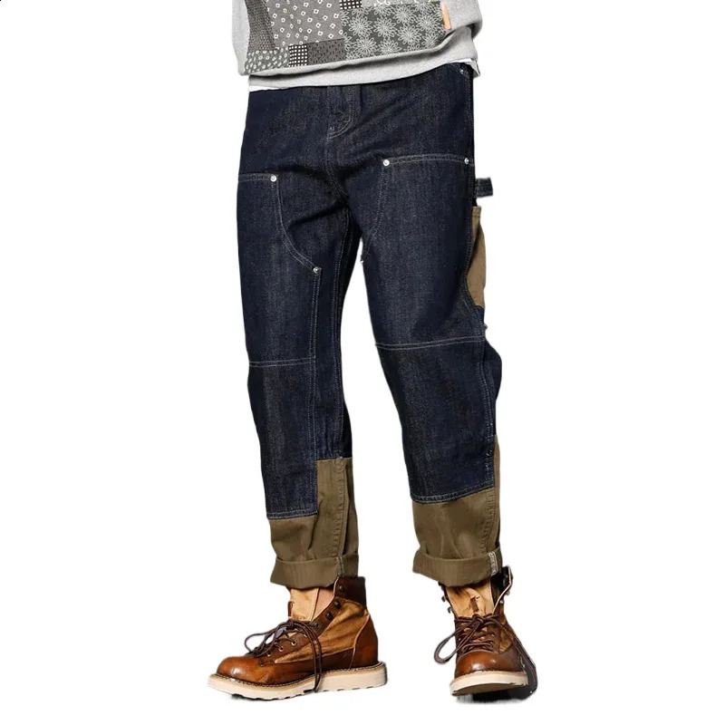 Arrival Top Fashion Autumn Zipper Fly Stoashed Casual Patchwork Cargo Denim Pockets Cotton Jeans Men 240814