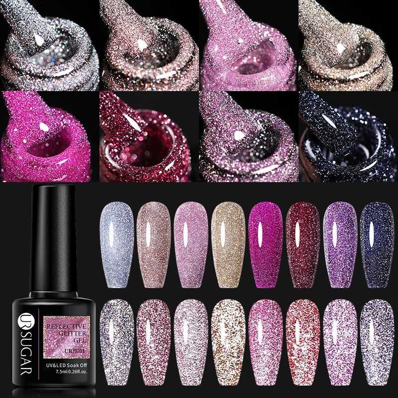 UR SUGAR 7.5ml Champagne Reflective Gel Polish Golden Glitter Soak Off Semi Permanent UV LED Varnish Gel Nail Art PolishM240814