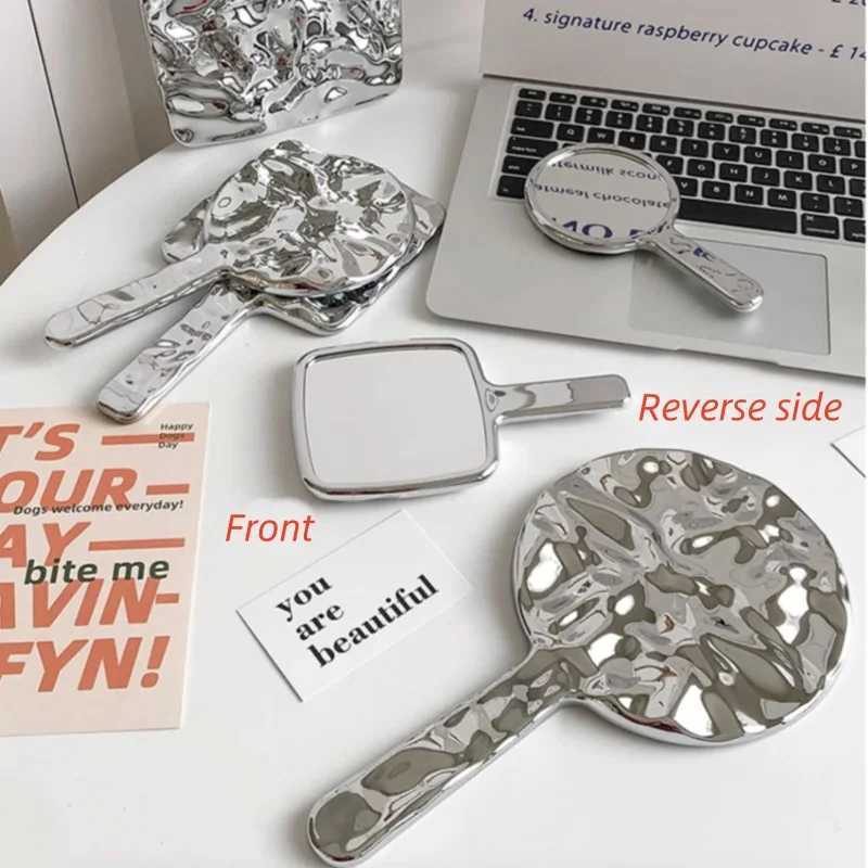 Handheld mirror water wave handheld mirror with handle suitable for travel and home use W240813