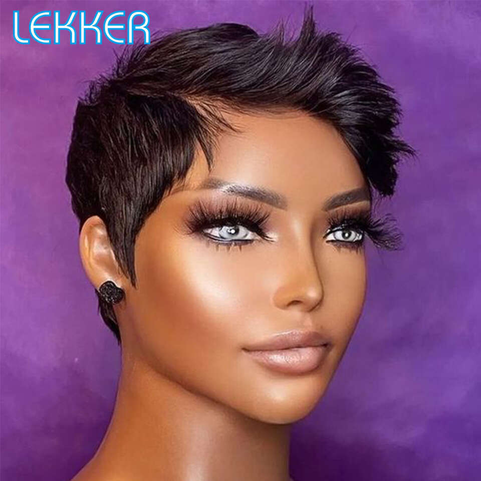 Lekker Ready To Wear Short Pixie Cut 13X6x1 Side Part Lace Front Human For Women Glueless Brazilian Remy Hair Bob Wigs