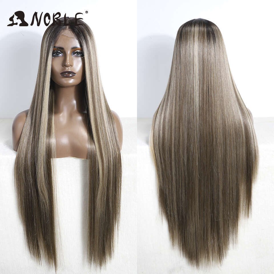 Noble Cosplay Wigs For Women Long Straight Wig 36 Inch Ombre Blonde Synthetic Lace Wig