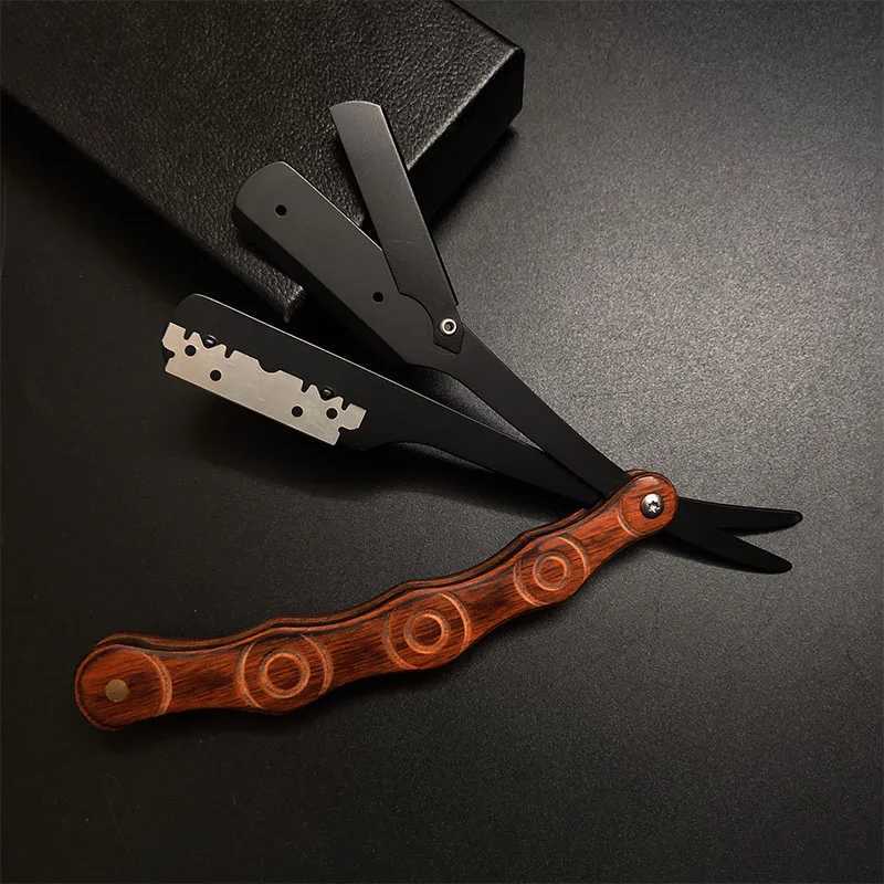Men Professional Manual Shaver Straight Edge Wooden Stainless Steel Barber Razor Folding Shaving Shave Beard CutterM240814