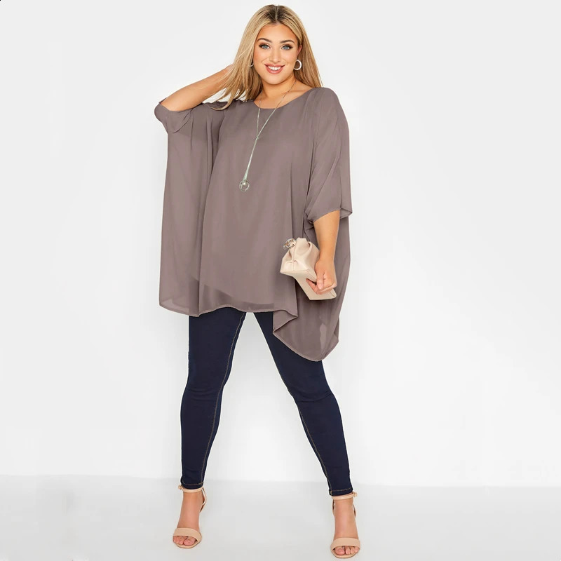 Plus Size Loose Bawing Sleeve Elegant Summer Cape Blouse Women 3/4 Sleeve Loose Casual Office Work Tunic Tops Large Size 6XL 7XL 240814