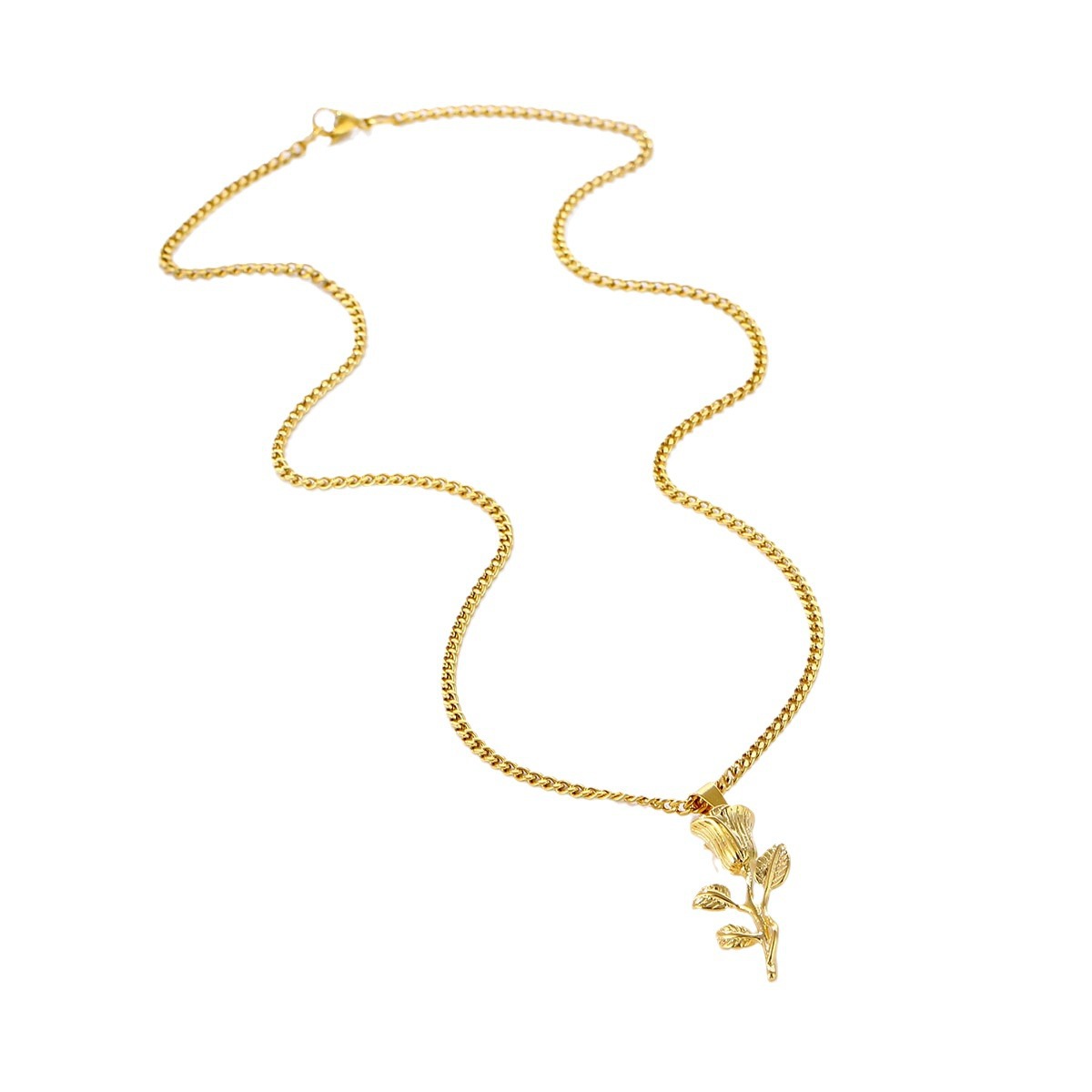 Rose Folwers Pendant Necklace Stainless Steel Gold Plated Necklace Jewelry Lover Men Women Girl's Gift