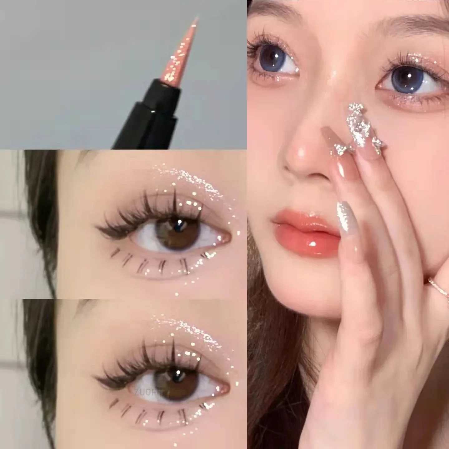 Glitter Lying Silkworm Pen Eye Makeup Highlight Brighten Lasting Water Proof Light Blue Pink Diamond High Gloss Colored Eyeliner Y240813