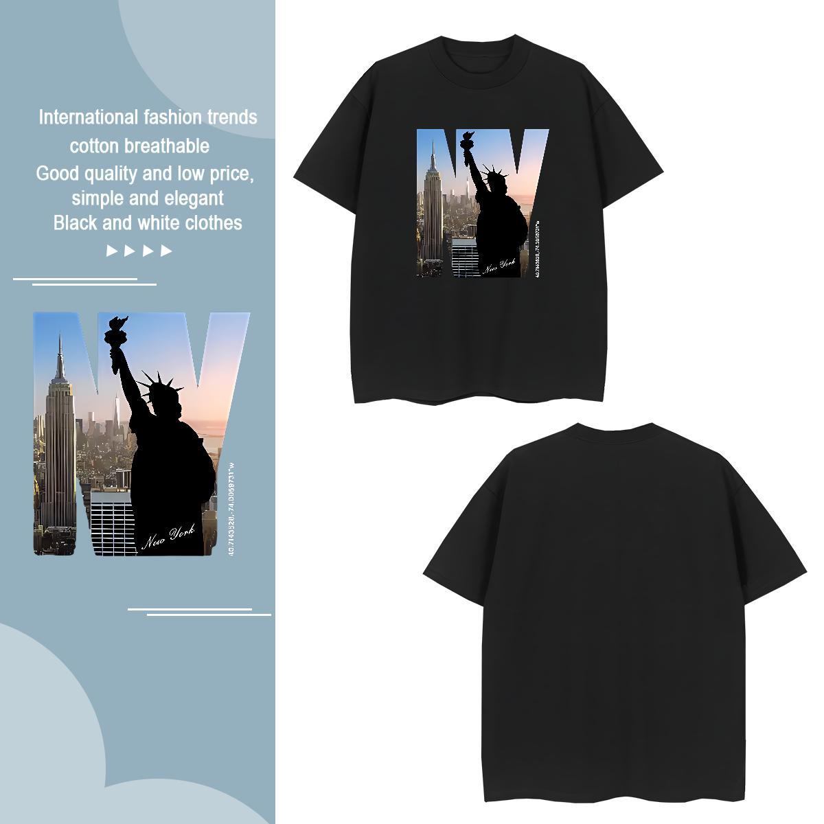 Comfortable T Shirt For Man the Statue of Liberty Breathable Short Sleeve Street Casual Asian Size 230g 100% Cotton Men Tshirts Classic Casual Tee Shi