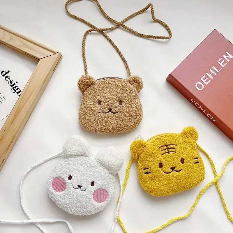 Soft plush bear rabbit cartoon childrens coin wallet cute animal zipper childrens shoulder bag girl messenger bag mini handbag W240813