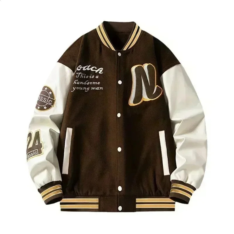 American Trend Stitching Baseball Uniform Youth Embroidered Loose Jacket for Men Letter Striped Collar Windproof Couple Outfit 240712