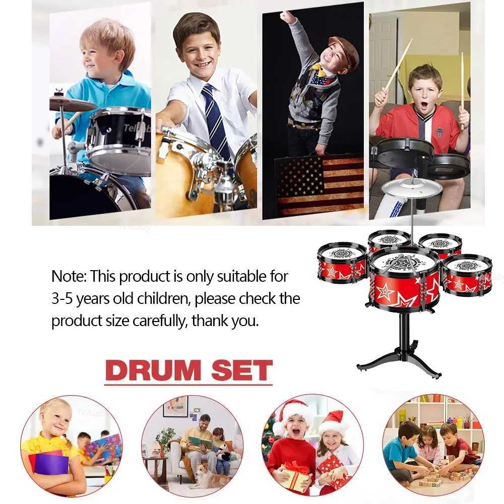 Jazz Drum Set for Kid 5 Drums / 3 Drums with Small Stool Drum Stick Set Music Instrument Educational Toys for 3-5 Years Gifts Y240813