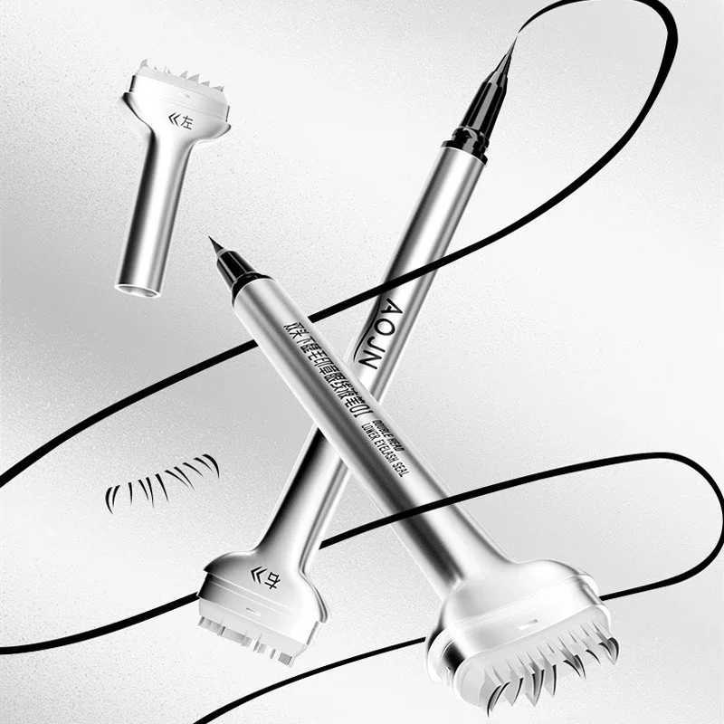 Eyeliner Pen 2 in 1 Lower Eyelash Stamp Tool Fast Dry Black Brown Waterproof Liquid Eyeliner Pen No Smudging Natural Makeup Set Y240813