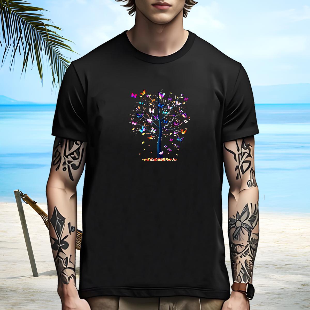 Wholesale T-Shirts Butterfly O-Neck Short Sleeve Casual Beach Customized 100% Cotton 230g Men Tees Casual New Wear
