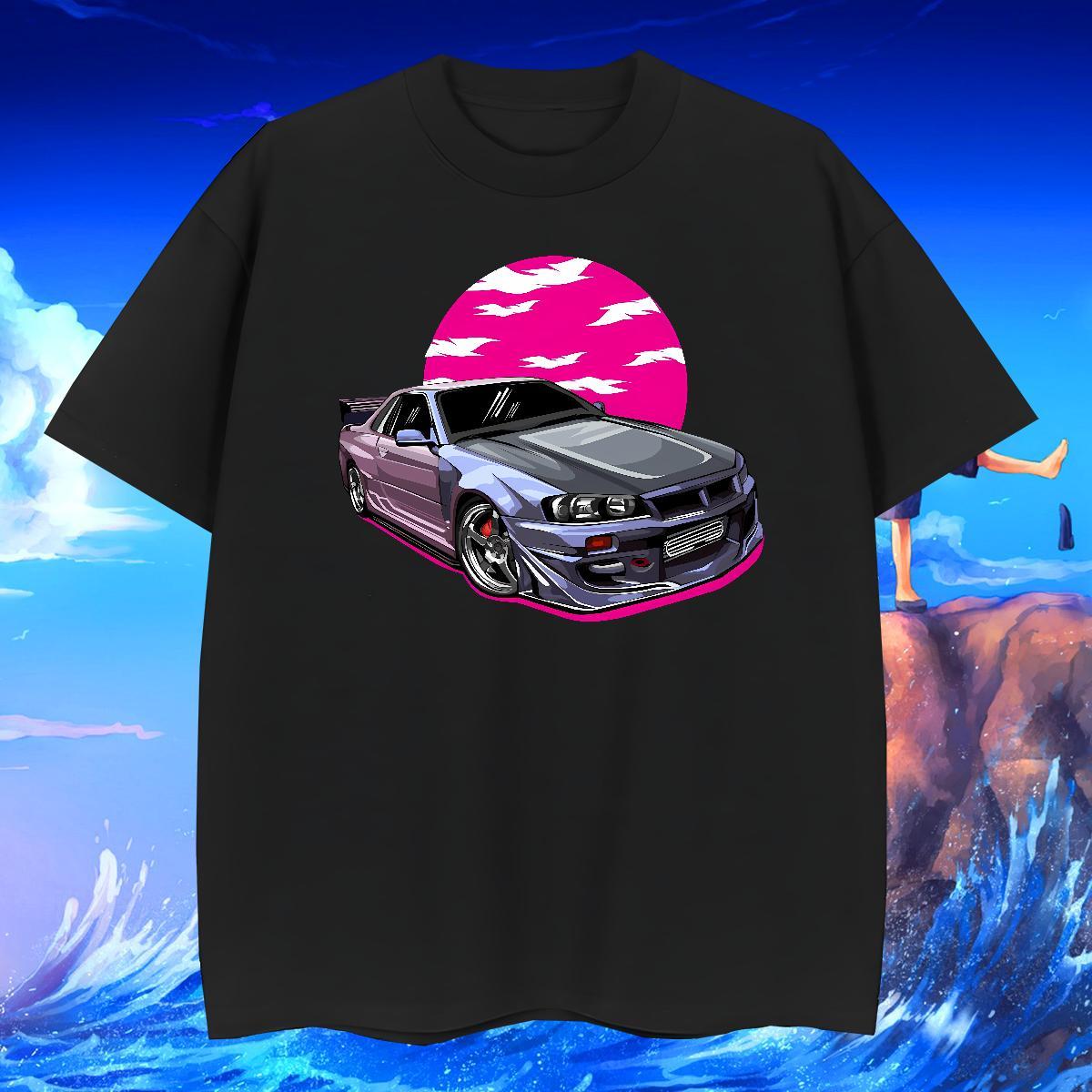 Popular Tshirts Anime Printing Street 230g 100% Cotton DIY Printed Breathable Crew Neck car T Shirt For Man 2024 New Tops Shirt