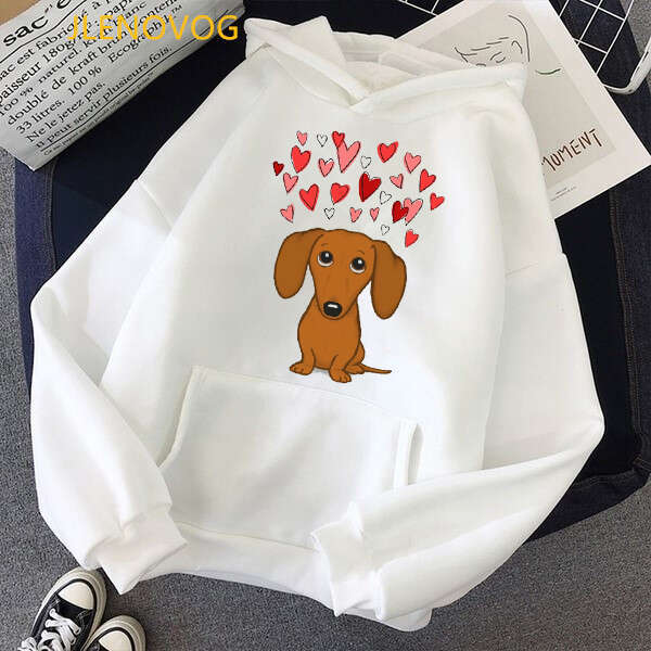 Dachshund Cute Dog Love Cartoon Print Plus Size Hoodie Women Sweatshirts Haruku Kawaii Winter Warm Female Pullover Streetwear