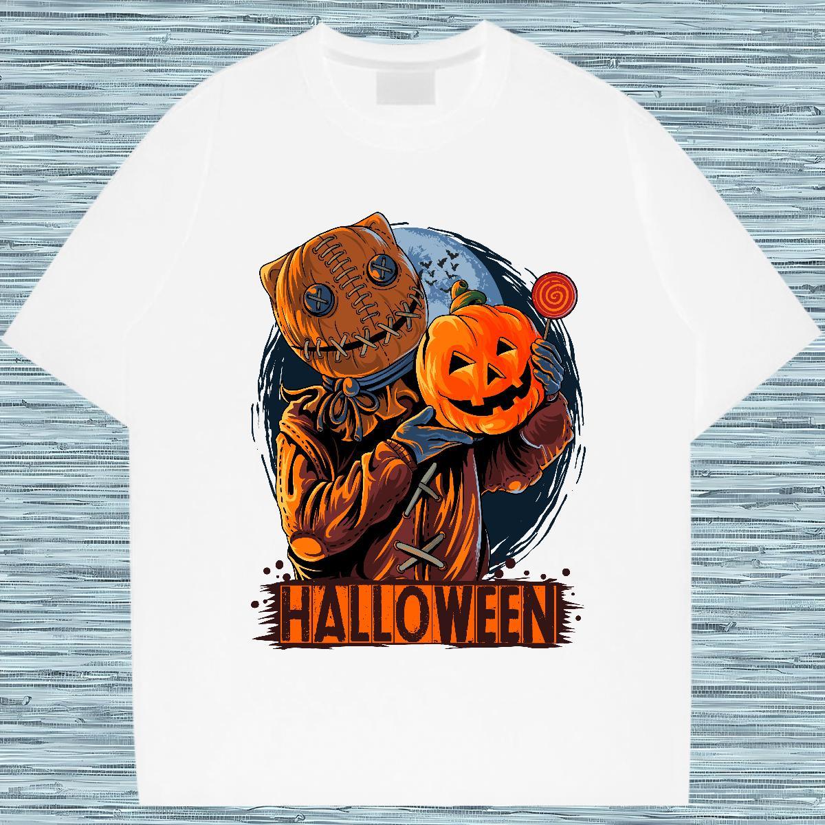 Comfortable T-Shirts for Men Halloween Round Neck Short Sleeve Spring Summer White Plus Size 230g 100% Cotton Men Tops Tees Fashion New Clothes
