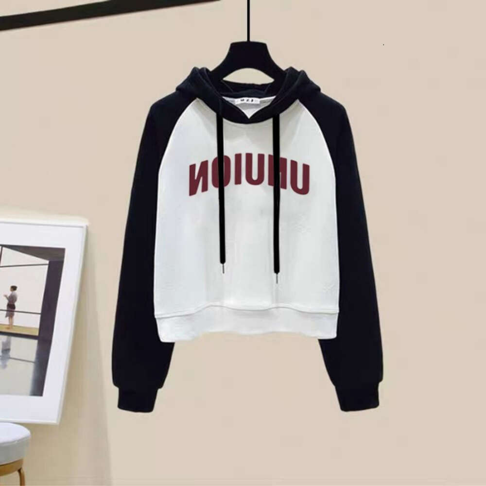 Letter print American style fashionable loose fitting shoulder contrasting hooded sweatshirt versatile top 2024 Spring and Autumn new item