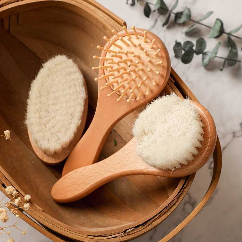 Bopoobo baby brush pure natural wool baby beech wood brush hair comb massage brush set childrens care and beauty tools W240813