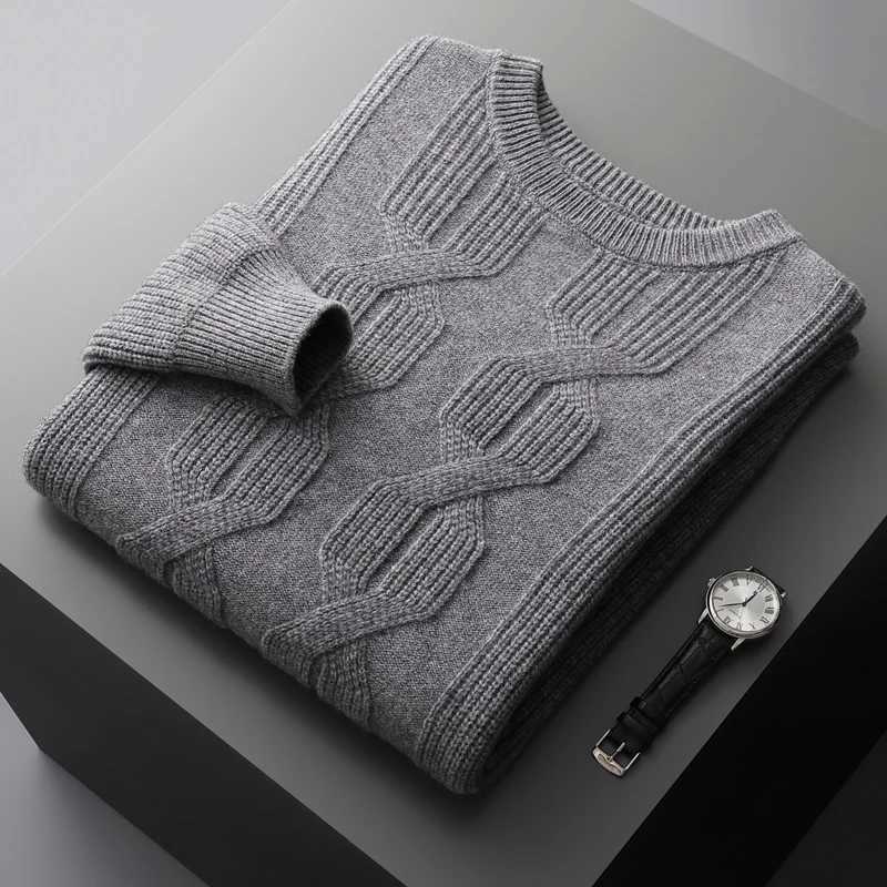 Mens 100% pure wool sweater soft O-neck casual thick zipper winter long sleeved high-quality top with 5-color jumper S-3XLW240729