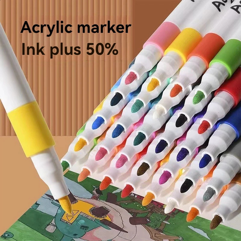 12-80 Colores Set Acrylic Paint Art Marker Pen Rock Painting for Kids Graffiti Stone Ceramic Glass Wood DIY Crafts Art Supplies 240813