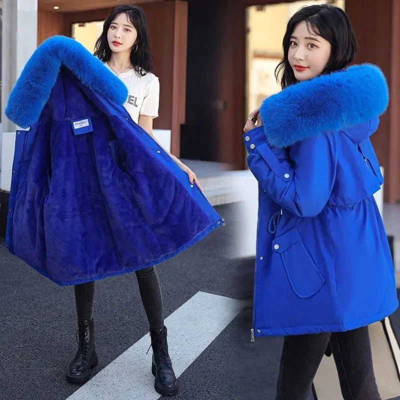 2024 Winter Jacket Women Parka Fashion Long Coat Clothing Wool Liner Hooded Parkas Slim With Fur Collar Warm 240813