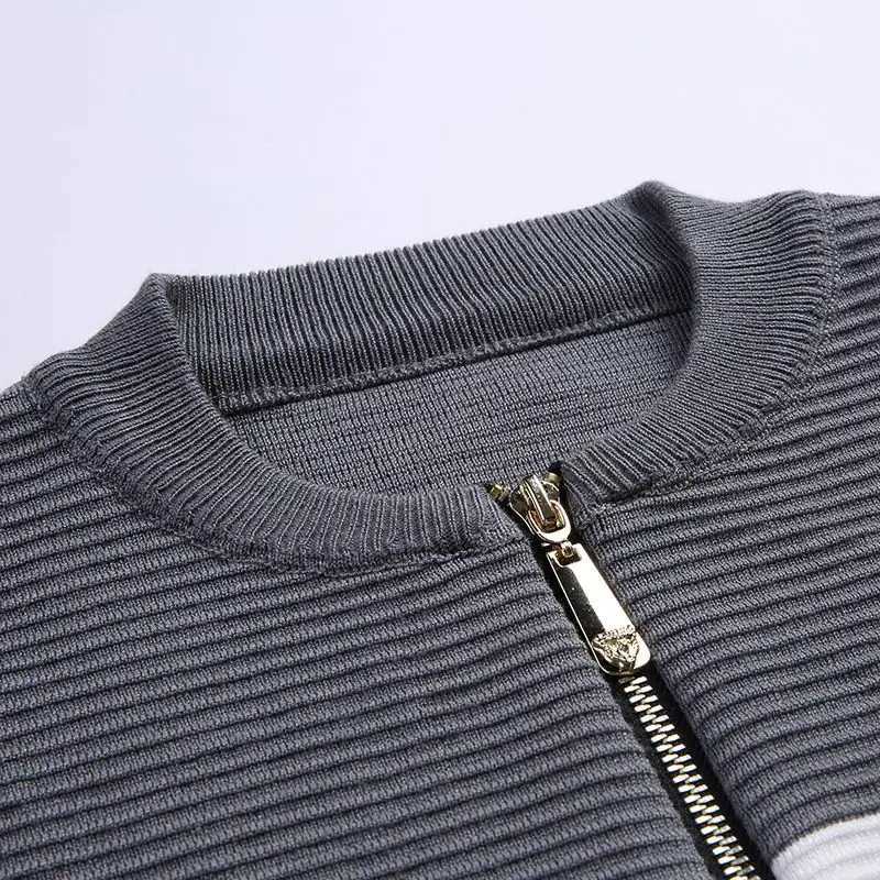 Knitted sweater mens coat mens clothing splicing zipper open zipper jacket plus size sales spring and autumn sweater collarW240729