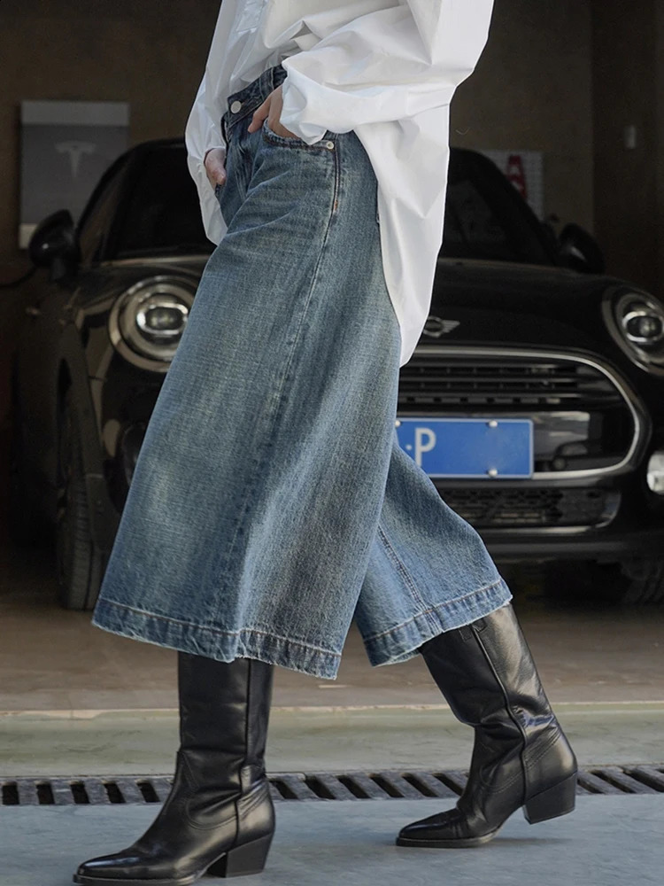 LANMREM High Waist A-line Loose Jeans For Women Straight Vintage Streetwear Solid Color Pant 2024 Spring Autumn Clothing 240813