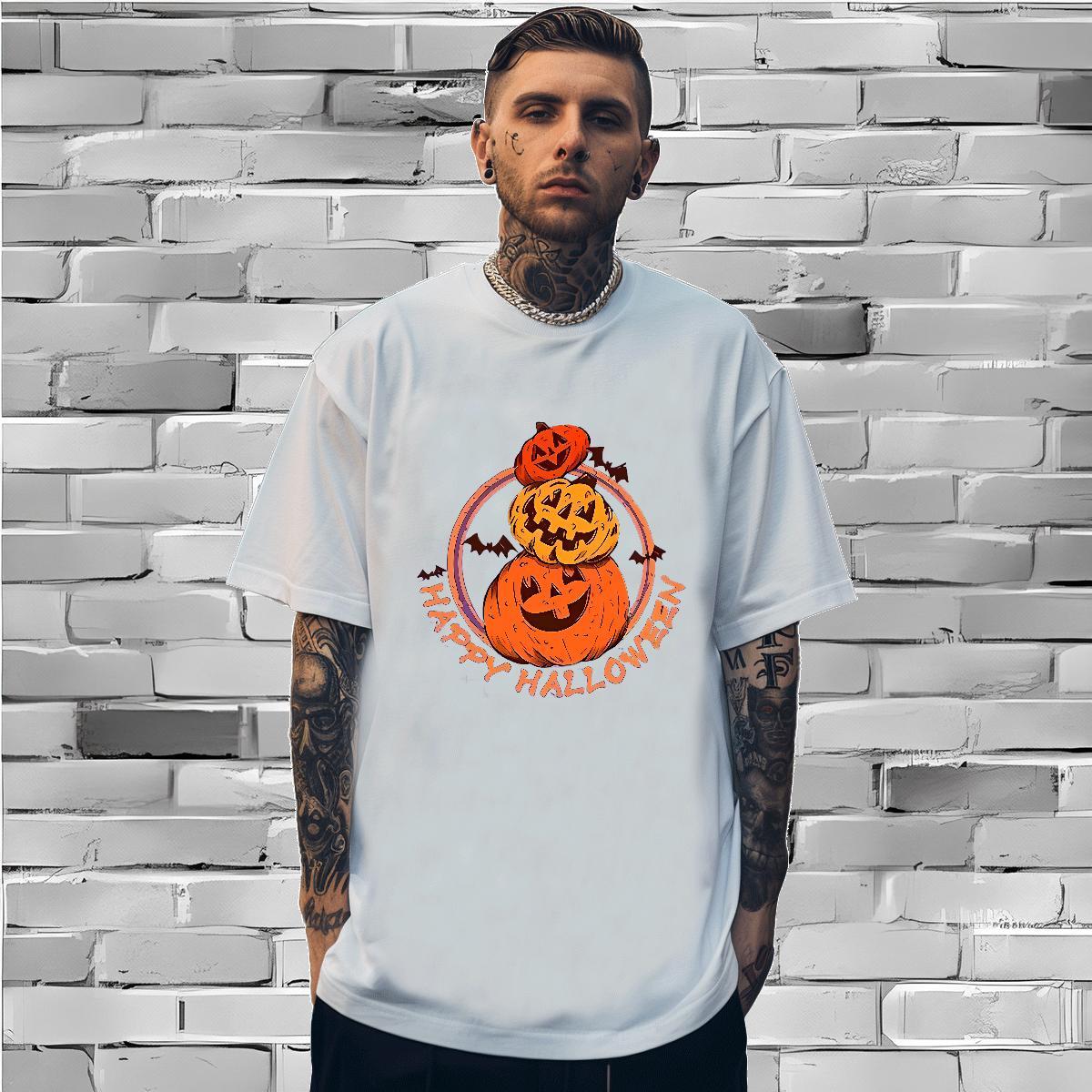 Wholesale Men T Shirts halloween O Neck Short Sleeves Street Casual Customized 230g 100% Cotton Men Tees 2024 New Tees Shirts