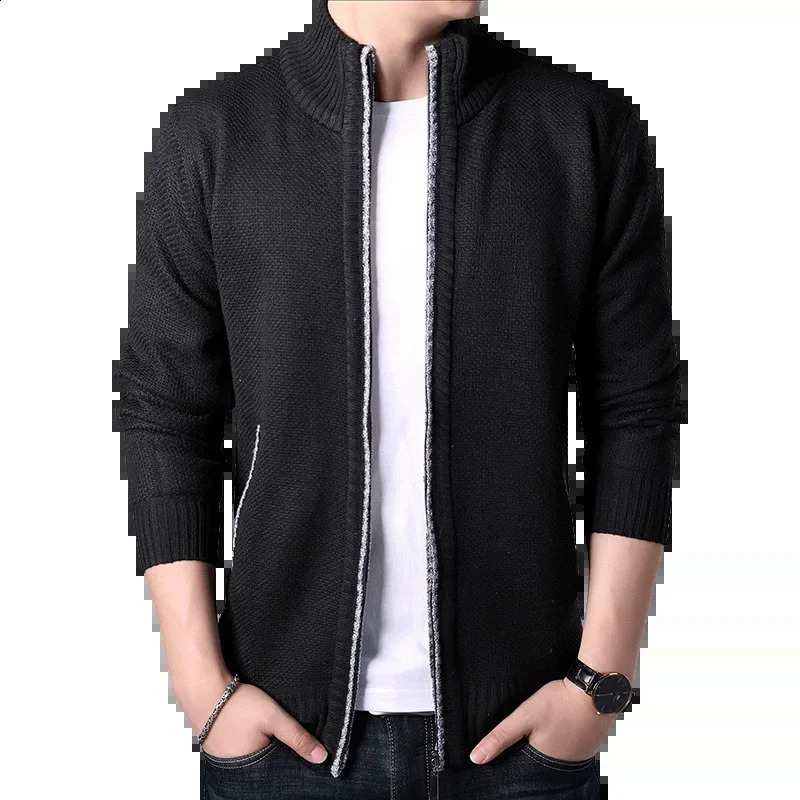 Mens Fleece Cardigan Knitting Sweater Full Zip Jackets Fall Winter Outwear Trendy Casual Plus Size 4XL Sweaters Coat Male 240816