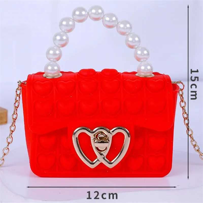 Silicone Love Bubble Jelly Bag Popper Pressure Relieving Purse Pop It Handbag With Faux Pearl Handle Cute Chain Crossbody Bag CL240814
