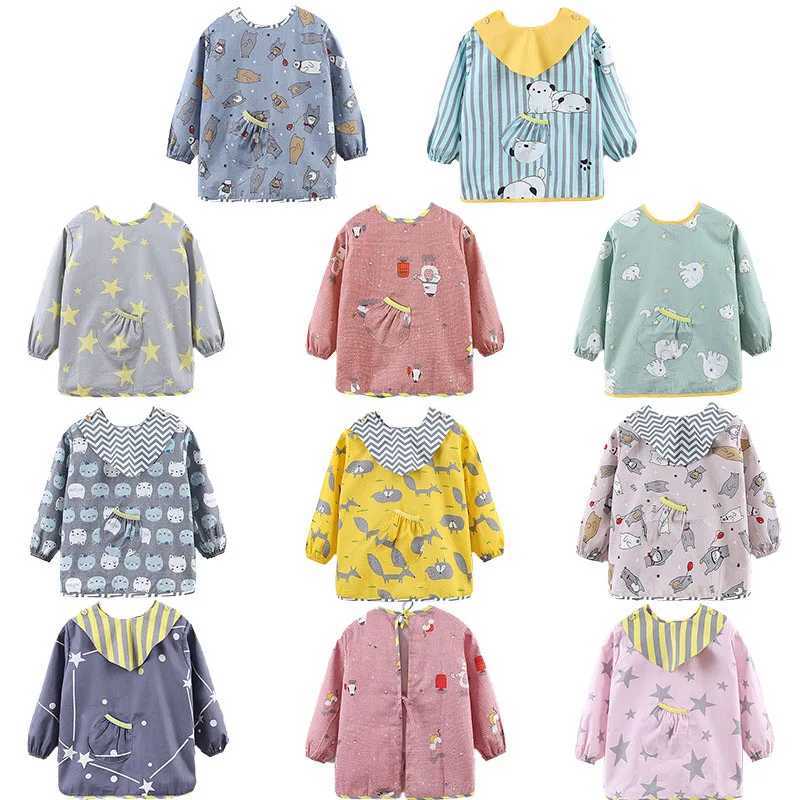 Bibs Burp Cloths Fashion Cotton Baby Bibs Waterproof Kid Eating Clothing Childrens Long Sleeves Feeding Smock Bib Baby Apron Bandana Bebes BibsL4812