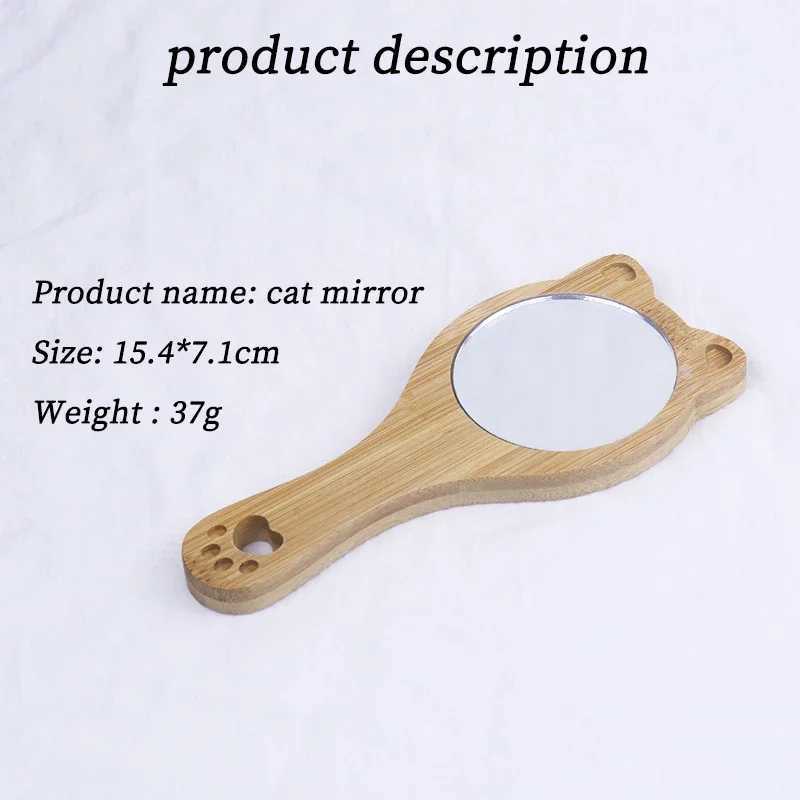 Compact Makeup Mirror Cute Cat Handheld Bamboo and Wood Makeup Mirror Portable Pocket Makeup Mirror for Women Travel W240813