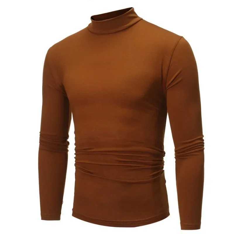 New Spring and Autumn Mens Casual Solid Color High Collar Winter Mens Slim Fit Long Sleeve T-shirt UnderlayM240814