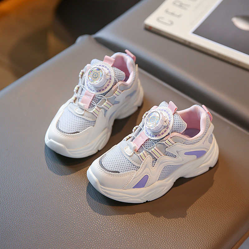 Sneakers Childrens dad shoes rotating button mesh sports shoes spring and autumn casual mid size childrens single shoes H240805