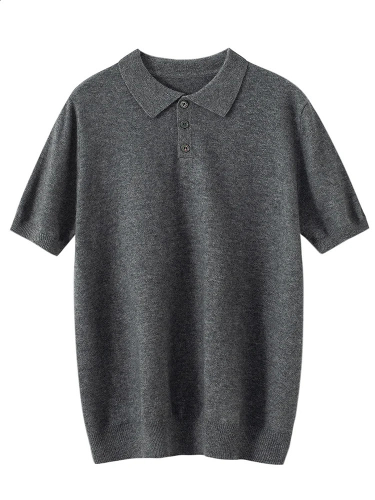 Mens POLO Collar Tshirt 100 Cashmere Short Sleeve Pullover Sweater Spring Summer Comfort Soft Business Knitwear Top 240813