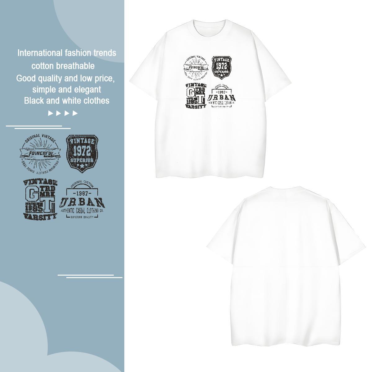 Loose Fit letter T-Shirts Casual Daily Wear Couples T Shirts 230g Pure Cotton 2024 Summer Round Neck Short Sleeve Black Oversized Tee Shirt